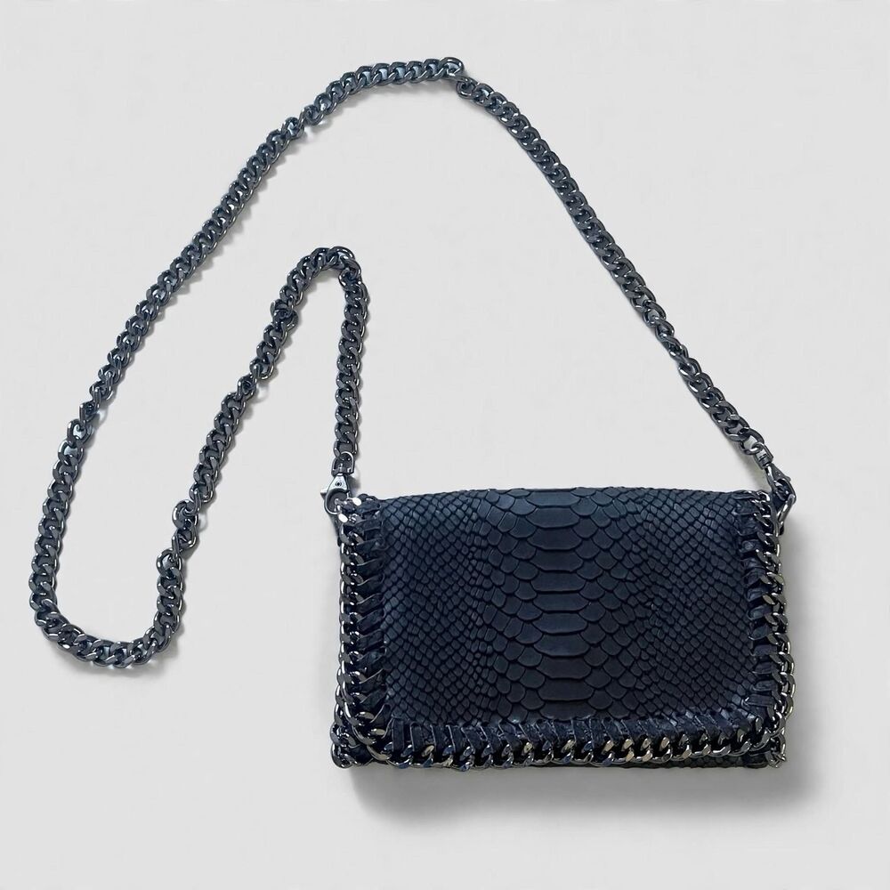 Borse in Pelle Made in Italy Black Snakeskin Chain Crossbody Bag Falabella Style
